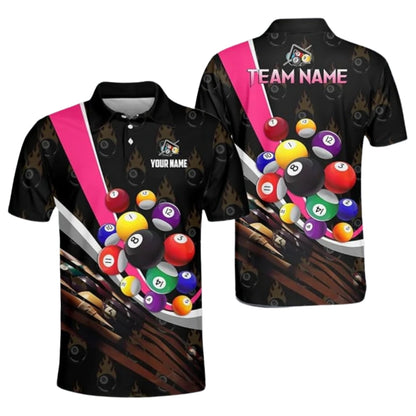 Flaming 8 Ball Custom Billiard Team Polo Shirts For Mens, Custom Pool Billiard Shirts BIZ0162