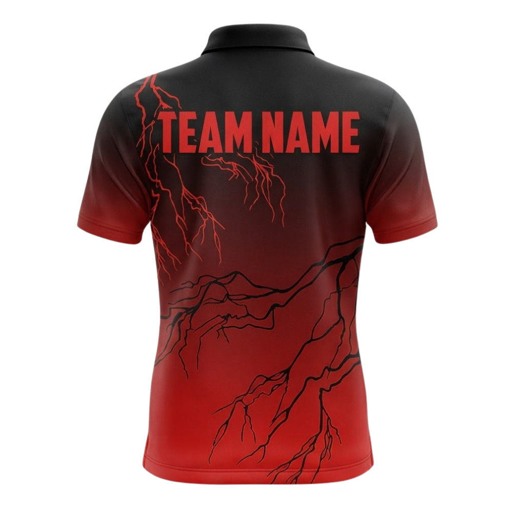 Custom Thunder Black And Red Bowling Mens Polo Shirt, Custom Team Thunder Bowling Shirts BZ0561