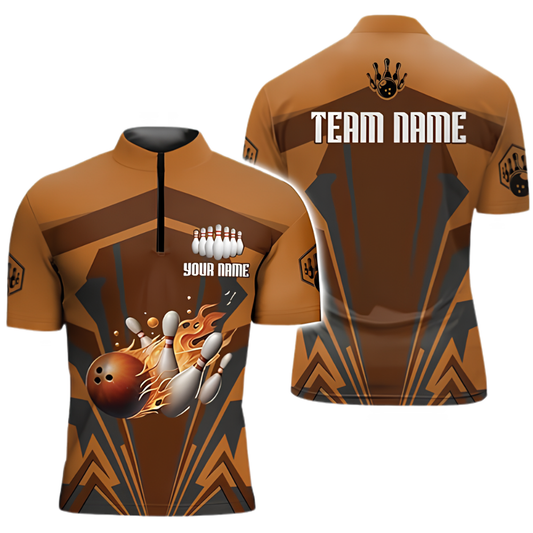 Custom Team Brown Bowling Jersey For Men, Custom Bowling Team Shirts BZ0666