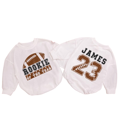 Rookie Of The Year Custom Football Baby Romper Sweatshirt, Custom Football Baby Romper Sweater BB0535