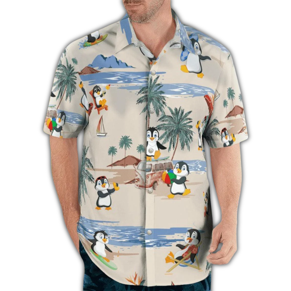 Penguin Tropical Hawaiian Shirt For Men Women, Penguin Beach Hawaiian Shirt HE0933