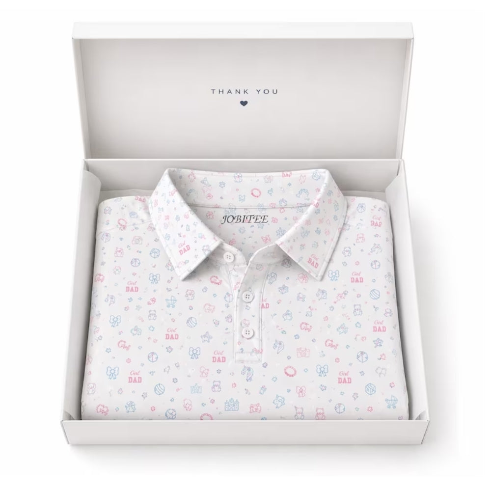 Girl Dad Blue Pink Icon Golf Polo Shirts For Men, Fathers Day Golf Shirts GE0392