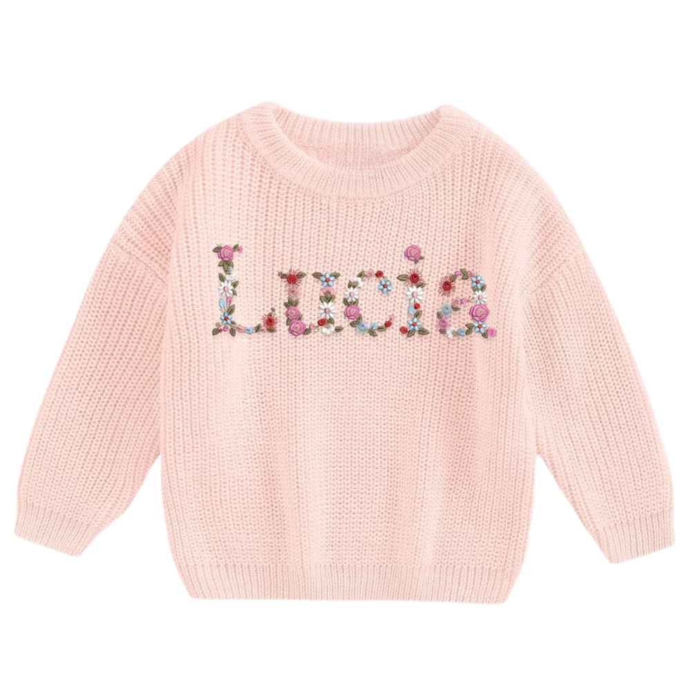 Custom Name Floral Embroidered Baby Knit Sweater, Personalized Floral Baby Sweatshirt BB0320