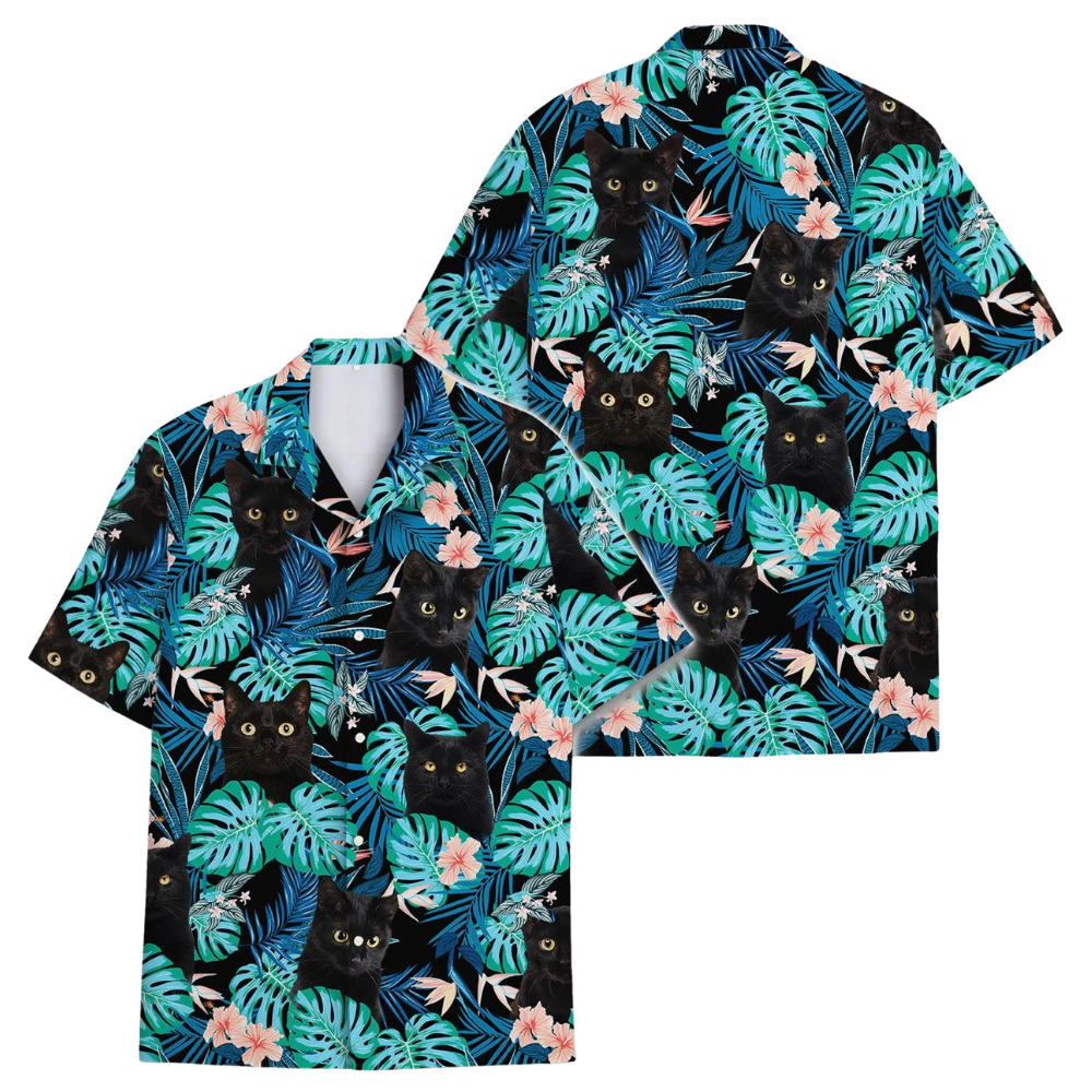 Black Cat Tropical Hawaiian Shirt For Men And Women, Cat Lovers Hawaiian Shirts HE0275