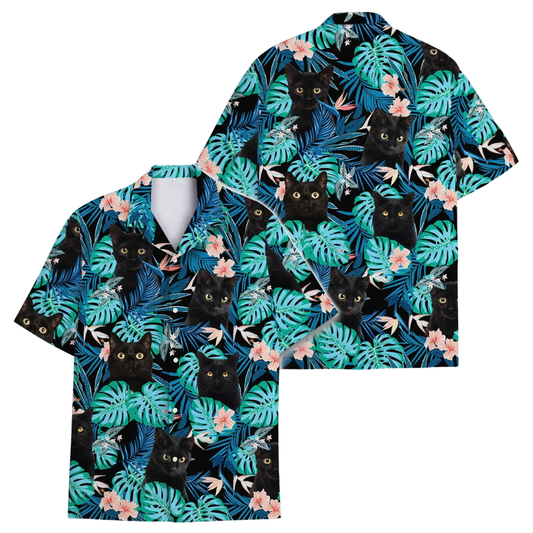 Black Cat Tropical Hawaiian Shirt For Men And Women, Cat Lovers Hawaiian Shirts HE0275