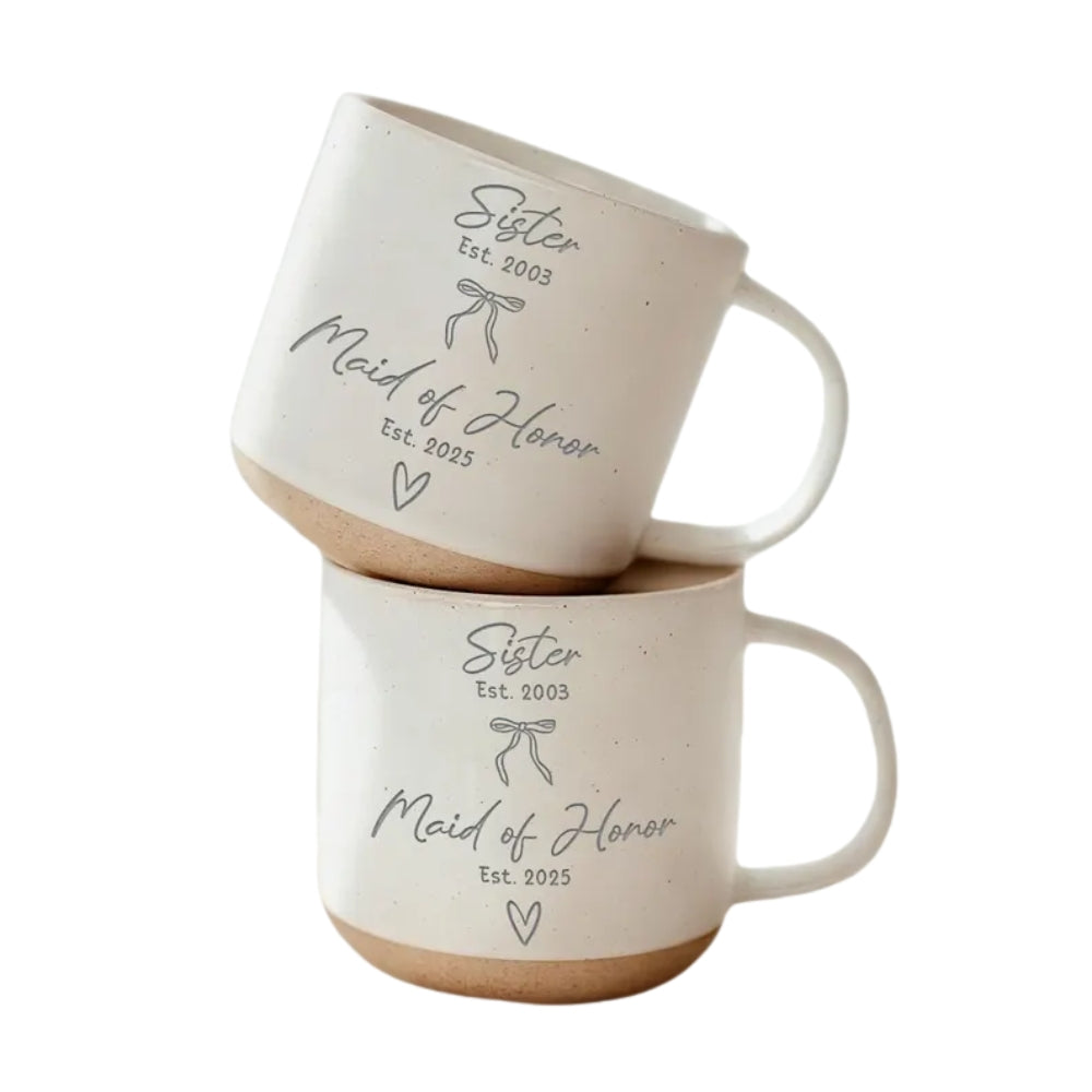 Personalised Engraved Sister Maid of Honor Pottery Mug, Custom Bridesmaid Proposal Mug For Sister WD0030