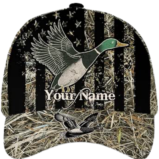 Custom US Flag Duck Hunting Baseball Cap, Custom Camo Duck Caps For Hunters CP0535