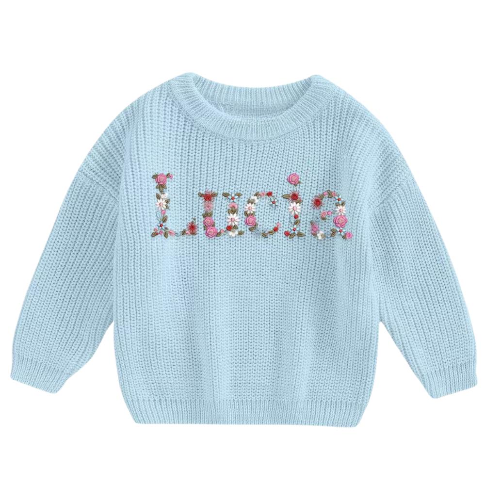 Custom Name Floral Embroidered Baby Knit Sweater, Personalized Floral Baby Sweatshirt BB0320