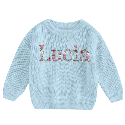 Custom Name Floral Embroidered Baby Knit Sweater, Personalized Floral Baby Sweatshirt BB0320