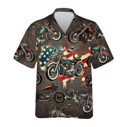 Motorcycle American Flag Hawaiian Shirt For Men, Patriotic Motorcycle Hawaiian Shirts HE0010