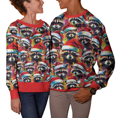 Raccoon Christmas Hat Ugly Sweatshirt Colorful, Raccoon Lover Christmas Sweatshirt 2D1295