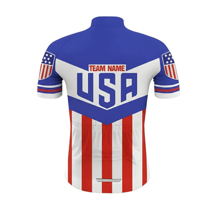 Custom USA Flag Short Sleeve Cycling Jersey For Men, Custom Patriotic Team Cycling Jersey CZ0054