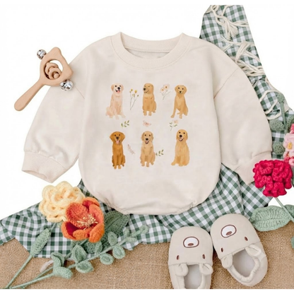 Baby Golden Retriever Romper Sweatshirt, Golden Retriever Dog Lover Baby Romper Sweatshirt BB0090