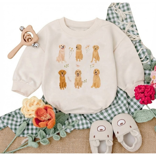 Baby Golden Retriever Romper Sweatshirt, Golden Retriever Dog Lover Baby Romper Sweatshirt BB0090
