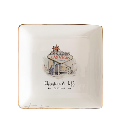 Custom Las Vegas Wedding Ring Dish, Custom Location Wedding Jewelry Dish WD0498