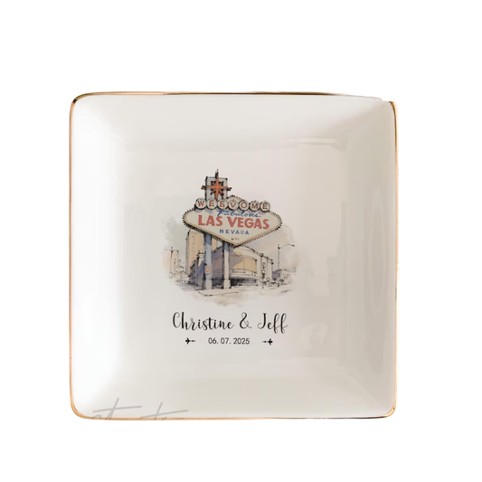 Custom Las Vegas Wedding Ring Dish, Custom Location Wedding Jewelry Dish WD0498
