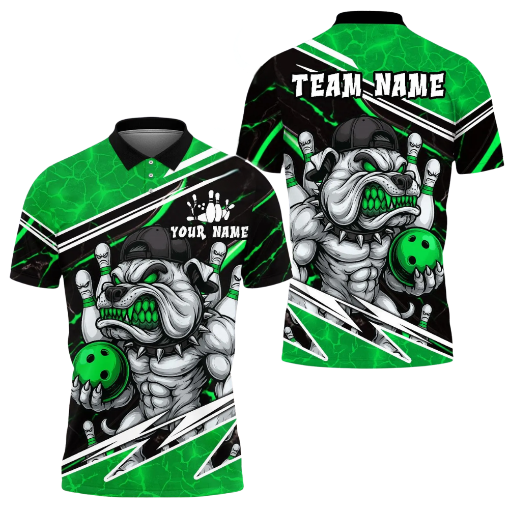 Custom Dog Angry Bowling Polo Shirt For Men, Custom Dog Team Bowling Shirt BE0218