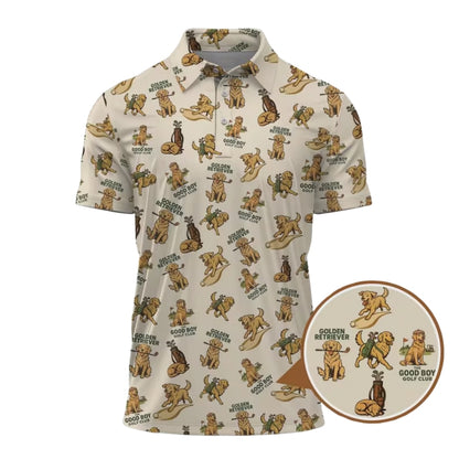 Men's Golden Retriever Golf Polo Shirt, Golden Retriever Lover Golf Shirts GE0393