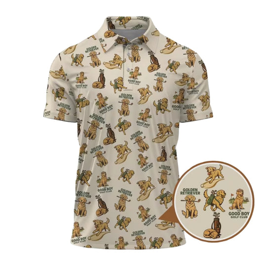 Men's Golden Retriever Golf Polo Shirt, Golden Retriever Lover Golf Shirts GE0393
