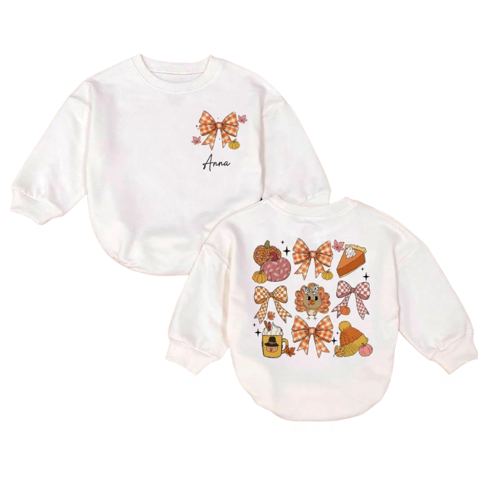 Custom Turkey Pumpkin Baby Girl Romper Sweatshirt, Custom Thanksgiving Romper Sweatshirt Baby BB0745