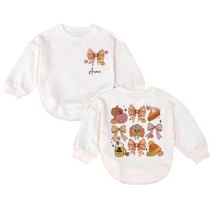 Custom Turkey Pumpkin Baby Girl Romper Sweatshirt, Custom Thanksgiving Romper Sweatshirt Baby BB0745