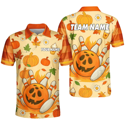 Custom Pumpkin Ball Bowling Polo Shirt For Men, Custom Autumn Bowling Team Shirts BZ0617