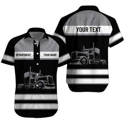 Personalized Semi Truck Hawaiian Shirt With Department, Custom Trucker Work Uniforms HE0682