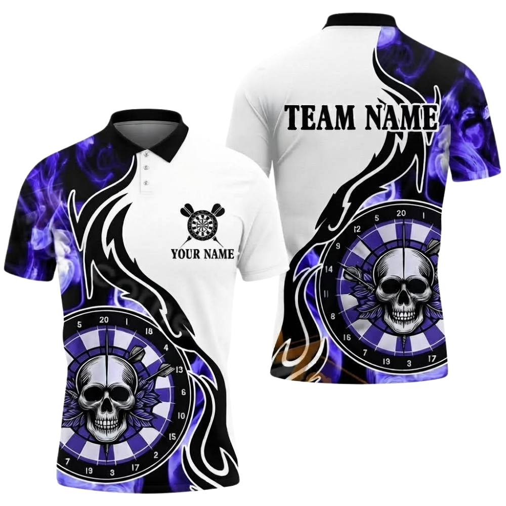 Custom Skull Flame Darts Polo Shirt Men, Custom Skull Dart Team Shirt DZ0137