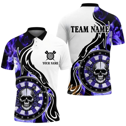 Custom Skull Flame Darts Polo Shirt Men, Custom Skull Dart Team Shirt DZ0137