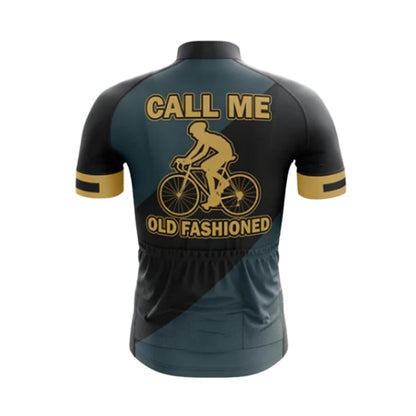 Call Me Old Fashioned Men's Short Sleeve Cycling Jersey, Navy And Gold Funny Cycling Jersey For Men CG0748