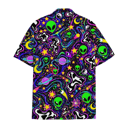 Alien Neon Purple Black Hawaiian Shirt For Men Women, Alien Space Hawaiian Shirts HE0538