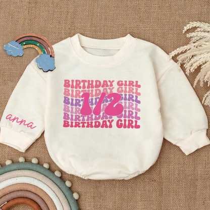 1/2 Birthday Girl Custom Name Romper Sweatshirt, Custom Half Birthday Romper Sweatshirt BB0117