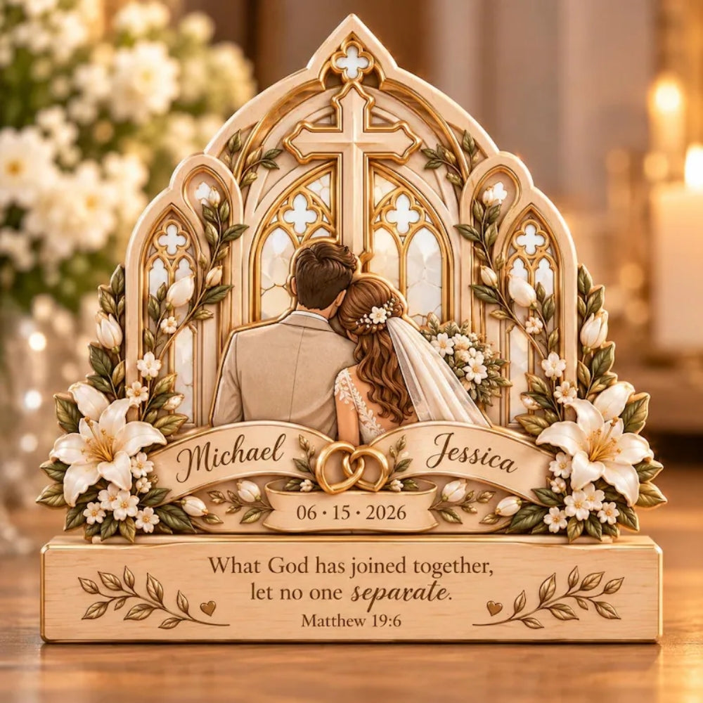 Custom Wedding Couple Cross Layer Wooden Plaque, Personalized Christian Wedding Wooden Block WD0935