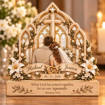 Custom Wedding Couple Cross Layer Wooden Plaque, Personalized Christian Wedding Wooden Block WD0935