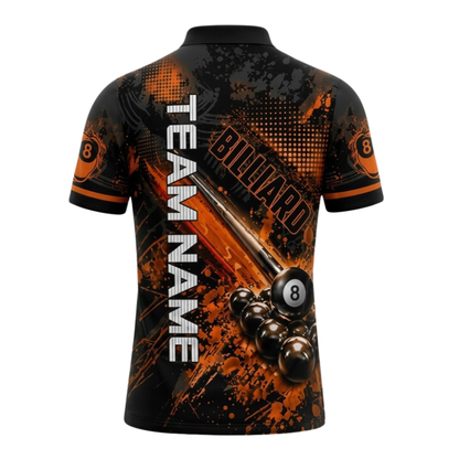 Custom Team Orange 8 Ball Polo Billiard Shirts For Men, Custom Team Billiard Shirts BIZ0337