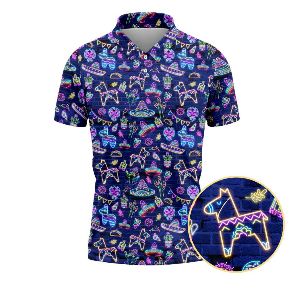 Men's Neon Cinco De Mayo Golf Polo Shirt, Mexican Fiesta Golf Shirts GZ0361