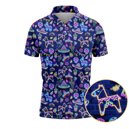 Men's Neon Cinco De Mayo Golf Polo Shirt, Mexican Fiesta Golf Shirts GZ0361