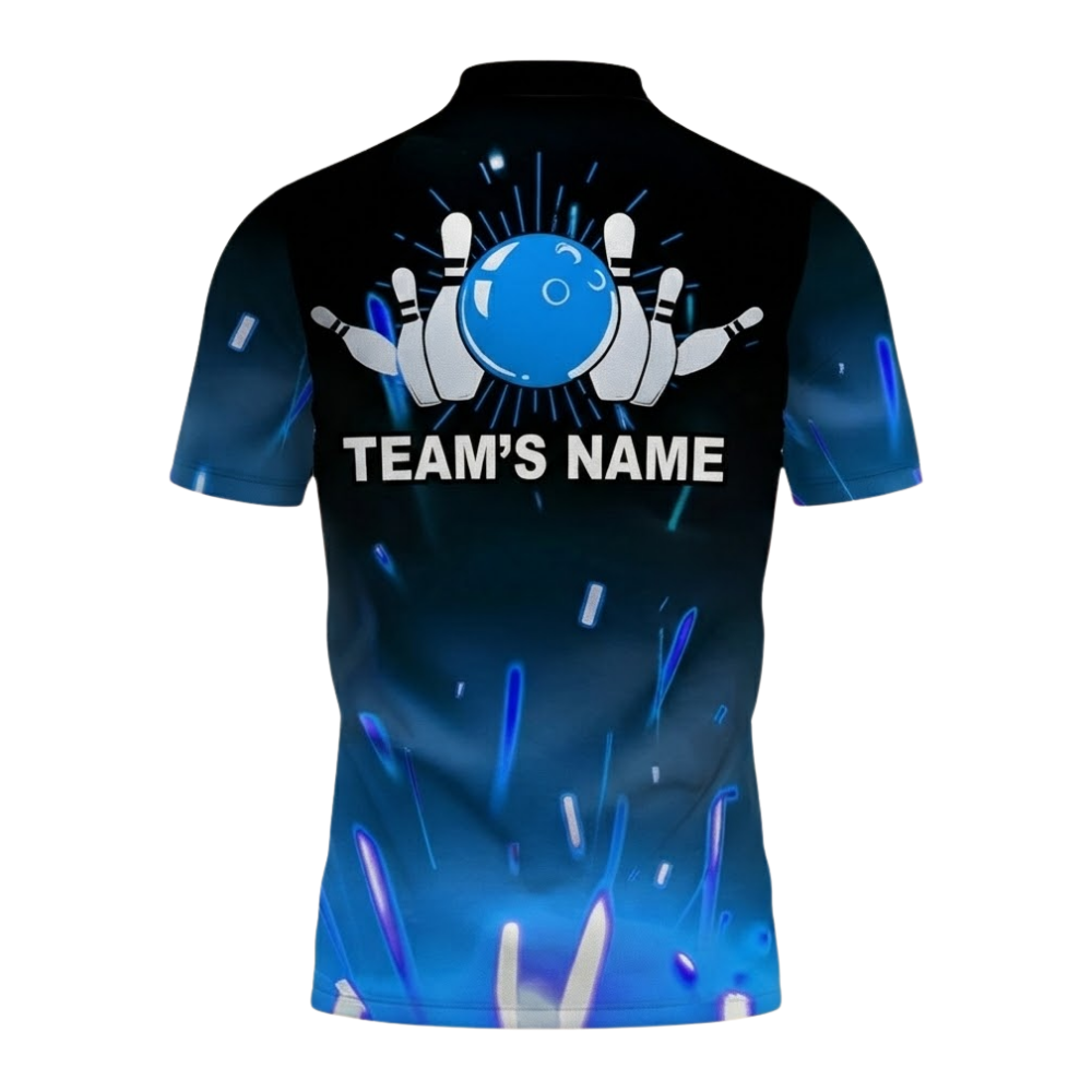 Blue Lightning Custom Mens Bowling Polo Shirt, Custom Team Bowling Shirts BZ0750