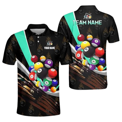 Flaming 8 Ball Custom Billiard Team Polo Shirts For Mens, Custom Pool Billiard Shirts BIZ0162