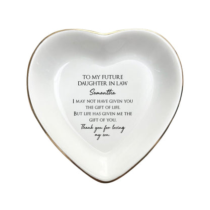 Personalized Future Daughter In Law Ring Dish, Custom Wedding Bridal Shower Jewelry Dish From Mother In Law WD0086