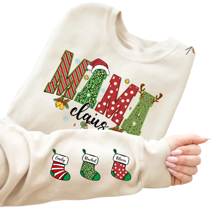 Custom Mama Claus Christmas Sweatshirt, Custom Xmas Sweatshirt For Mother 2D0428