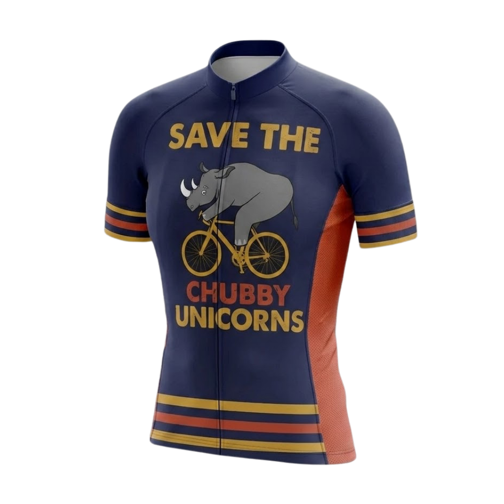 Save The Chubby Unicorns Mens Cycling Short Sleeve Jersey, Funny Rhino Cycling Jersey CG0860