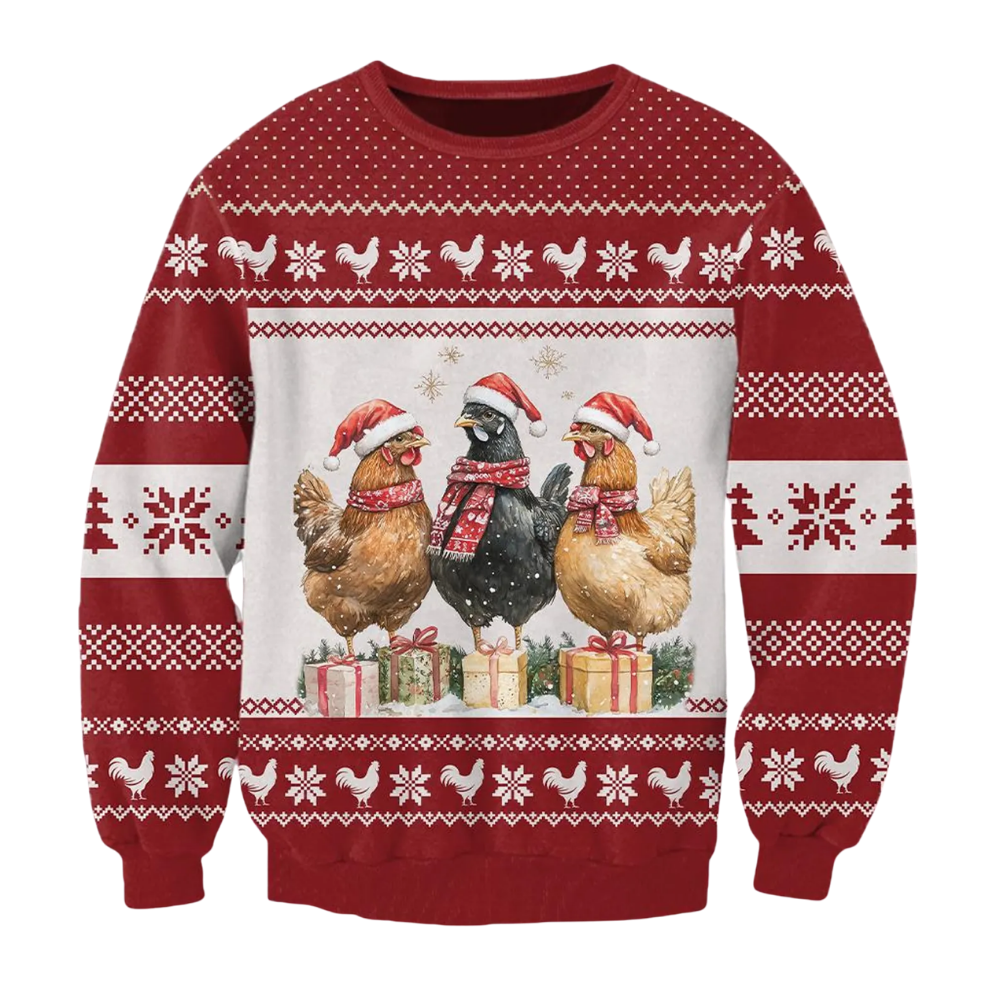 Chicken With Santa Hat Christmas Ugly Sweatshirt, Chicken Lover Christmas 3D Sweatshirt 2D1239