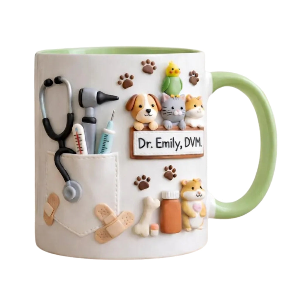 Personalized Veterinarian Coffee Mug With Name, Custom 3D Printed Vet Mugs ET0116