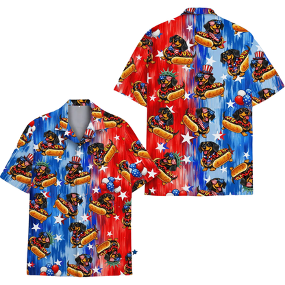 Funny Dachshund Hot Dog USA Flag Hawaiian Shirt Men Women, Dachshund Hawaiian Shirt For 4th Of July HE0540