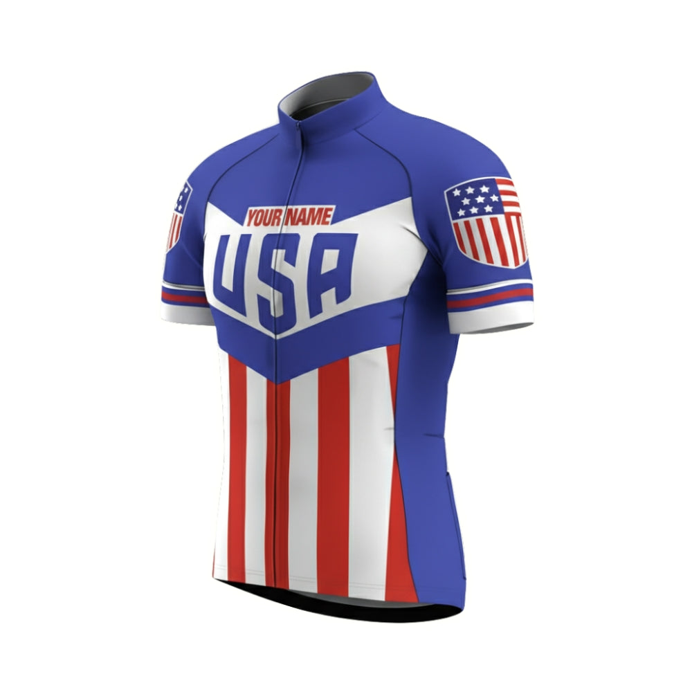 Custom USA Flag Short Sleeve Cycling Jersey For Men, Custom Patriotic Team Cycling Jersey CZ0054