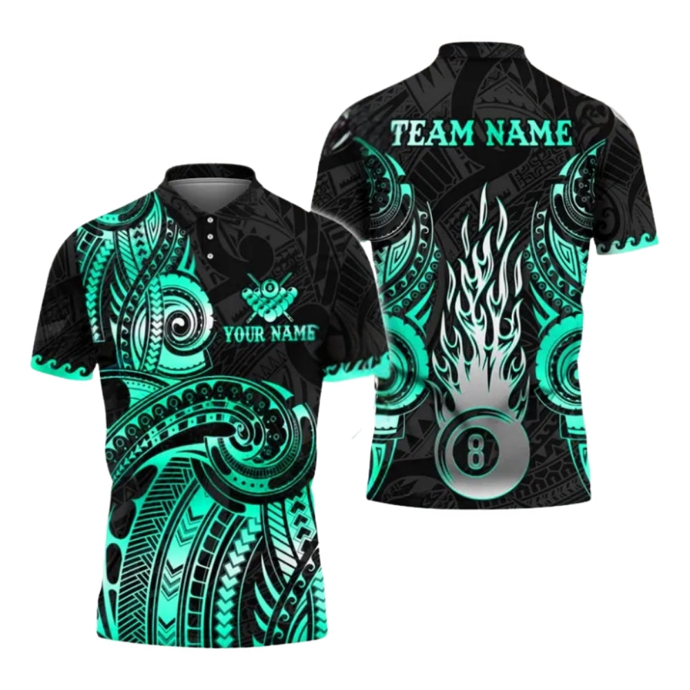 Custom Tribal Black And Grey 8 Ball Billiard Polo Shirt For Men, Custom Tribal Billiard Team Shirts BIE0032