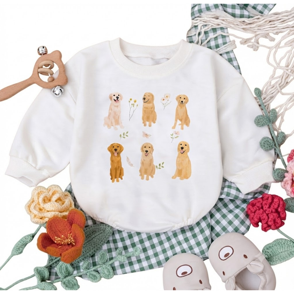 Baby Golden Retriever Romper Sweatshirt, Golden Retriever Dog Lover Baby Romper Sweatshirt BB0090