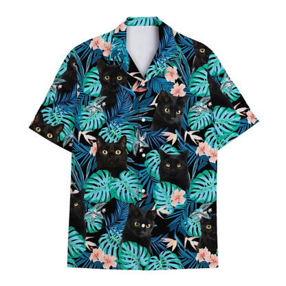 Black Cat Tropical Hawaiian Shirt For Men And Women, Cat Lovers Hawaiian Shirts HE0275