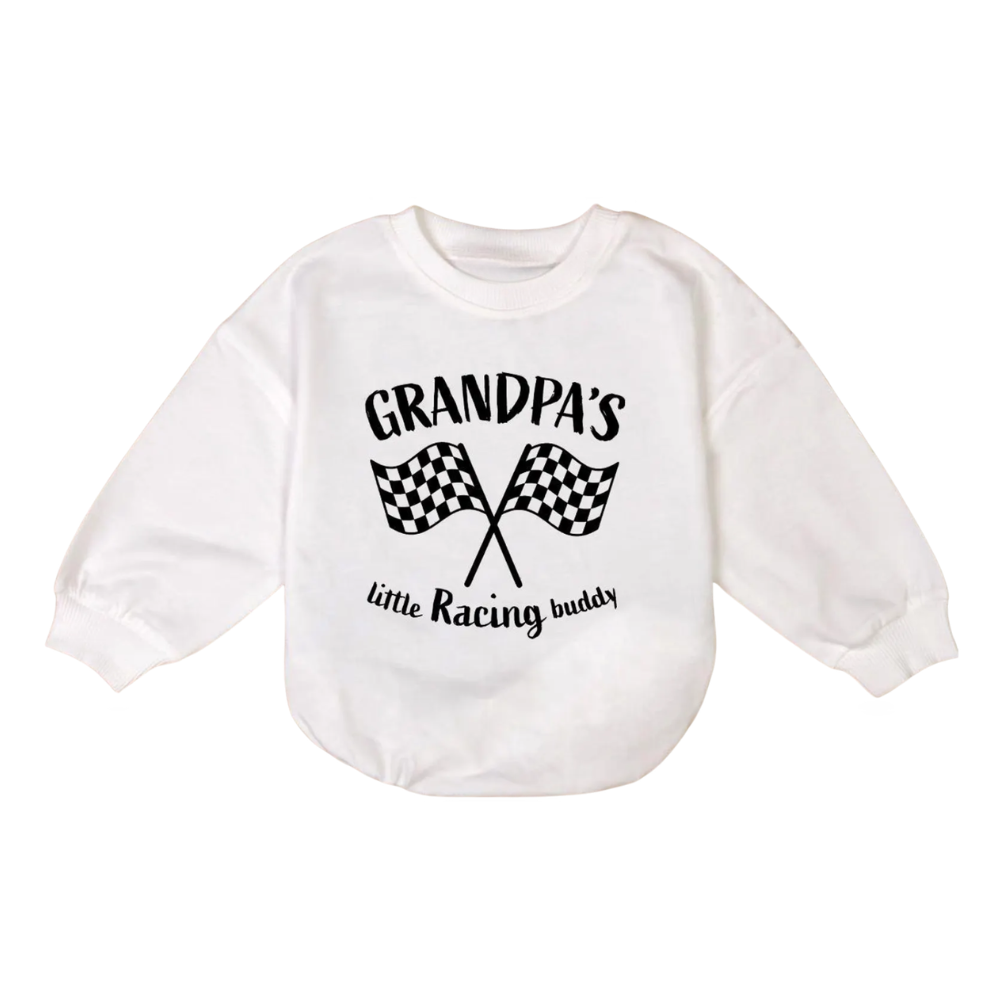 Grandpa's Little Racing Buddy Baby Romper Sweatshirt, Racing Baby Romper Sweater Father's Day BB0746